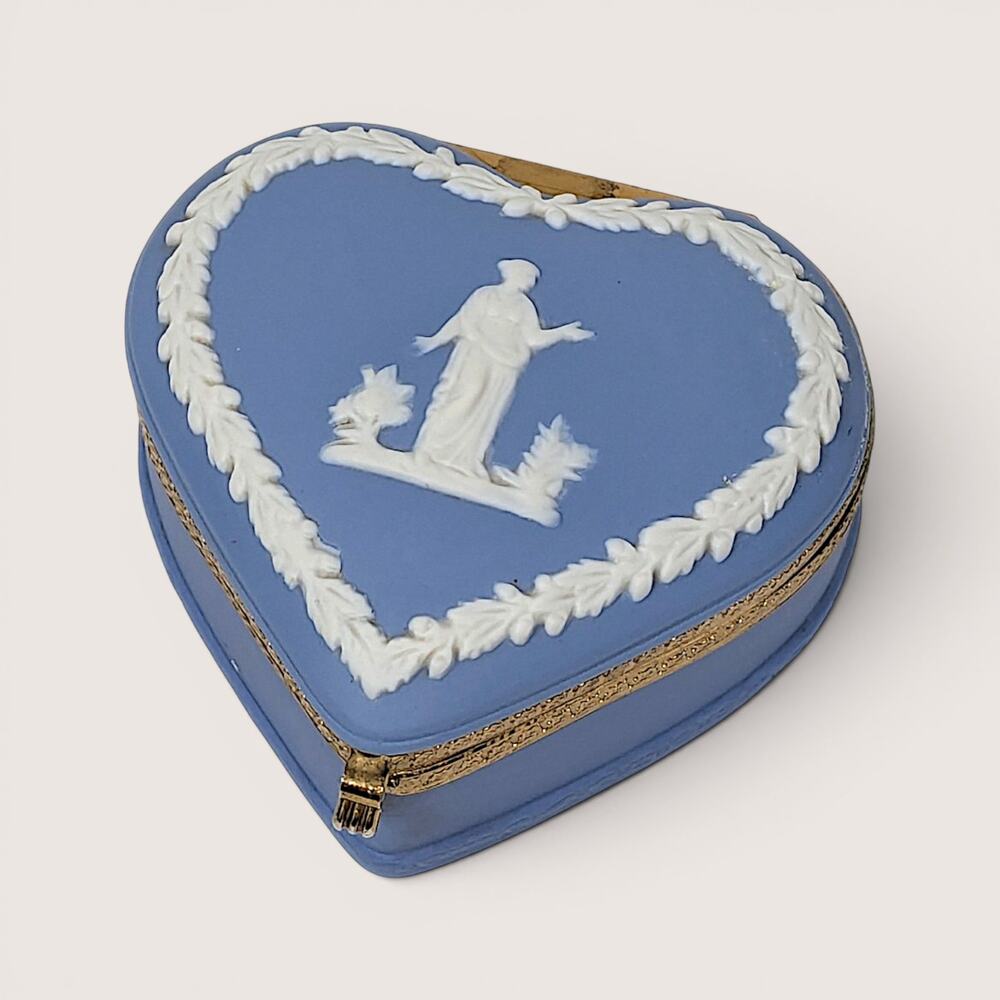 Vintage Blue Wedgwood Jasperware Heart Trinket Box